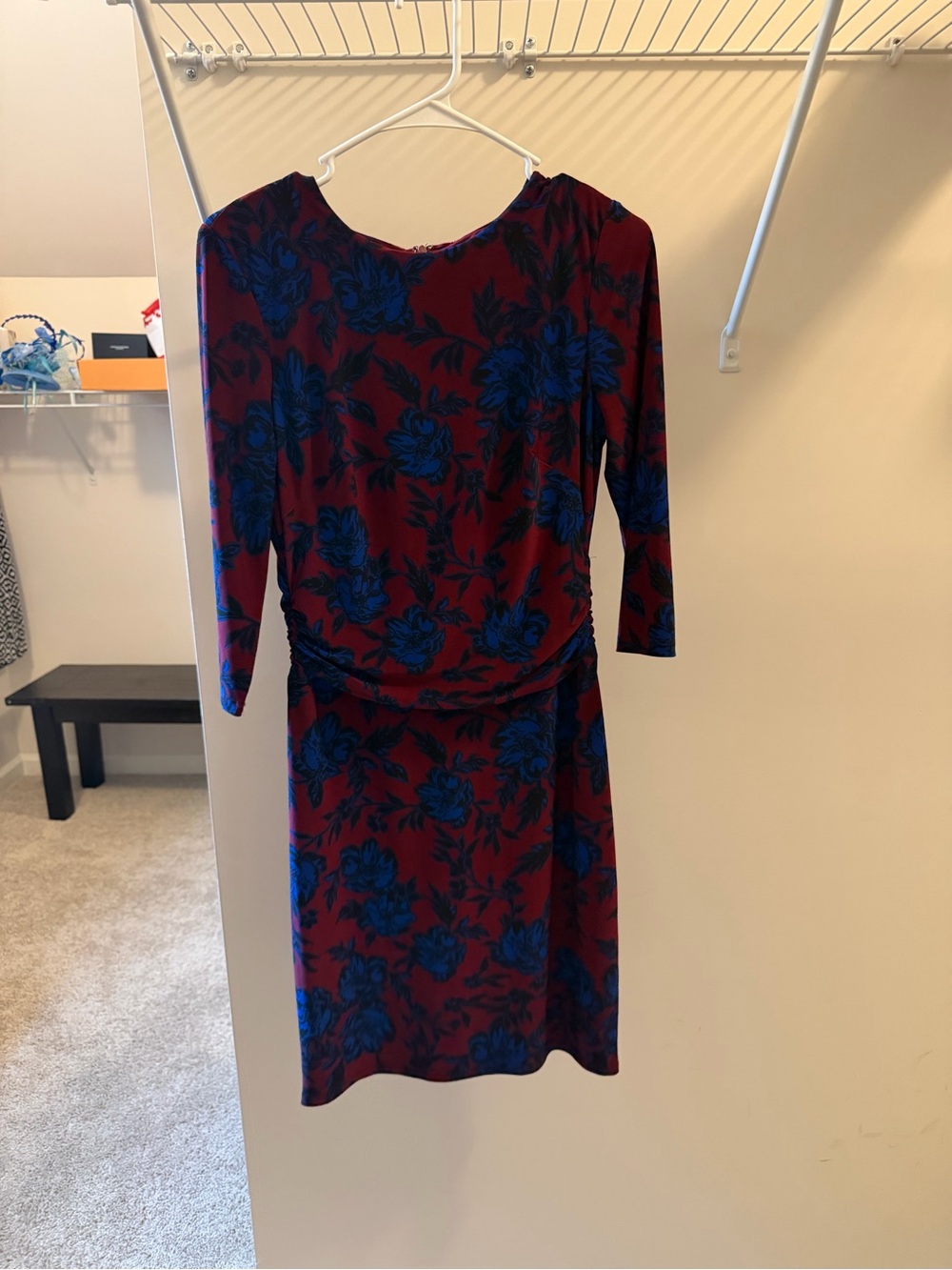 Ralph Lauren Burgundy Dress with Blue Floral Print